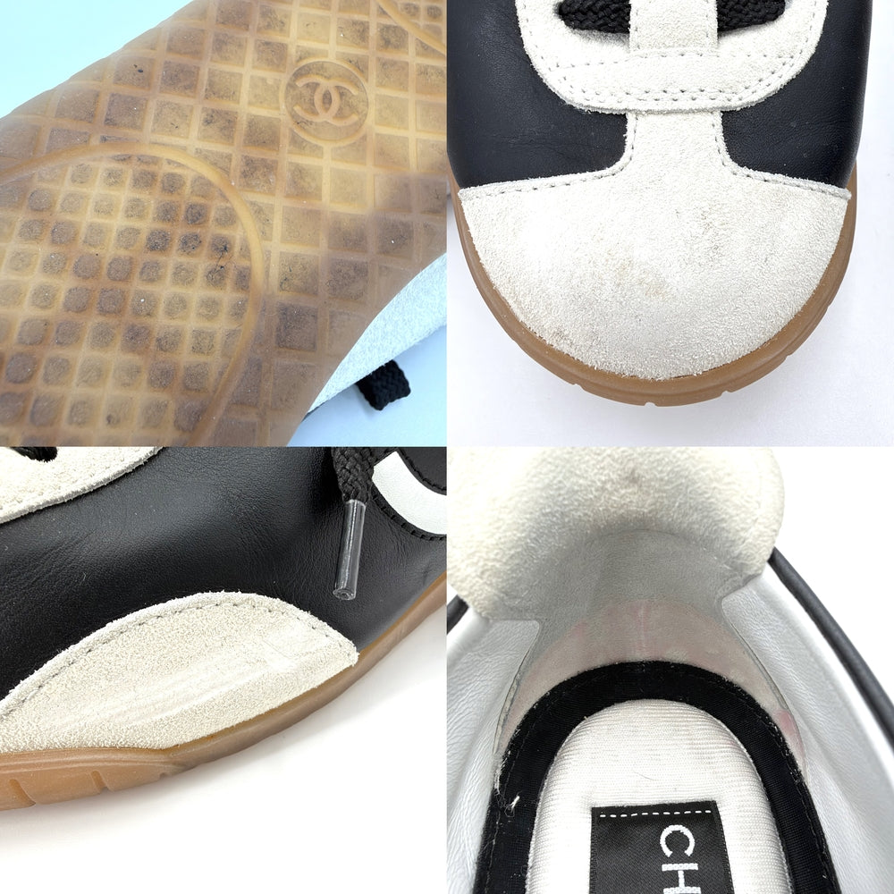 CHANEL シャネル スニーカー ローカット ココマーク 靴 36サイズ 約23cm レザー スエード ブラック 黒 ホワイト 白 レディース【中古品】