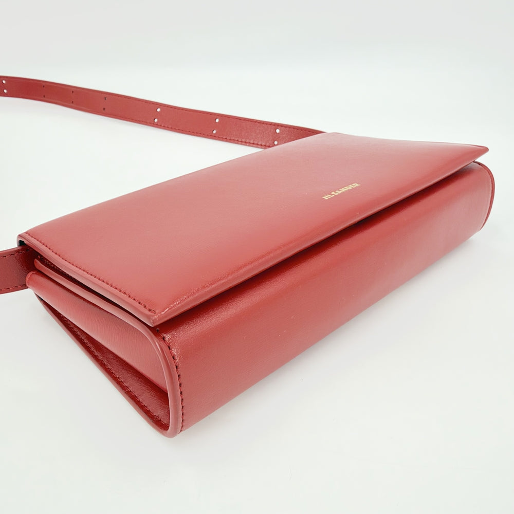 JIL SANDER ジルサンダー ショルダーバッグ オールデイ ショルダーウォレット レザー レッド 赤 ゴールド金具 レディース【中古品】