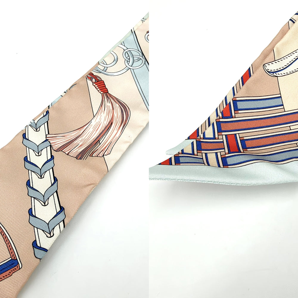 HERMES エルメス スカーフ ツイリー BRIDES ET GRIS GRIS 馬勒とチャーム Twilly ベージュ系 シルク マルチカラー レディース【中古品】