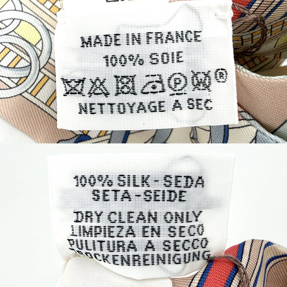 HERMES エルメス スカーフ ツイリー BRIDES ET GRIS GRIS 馬勒とチャーム Twilly ベージュ系 シルク マルチカラー レディース【中古品】