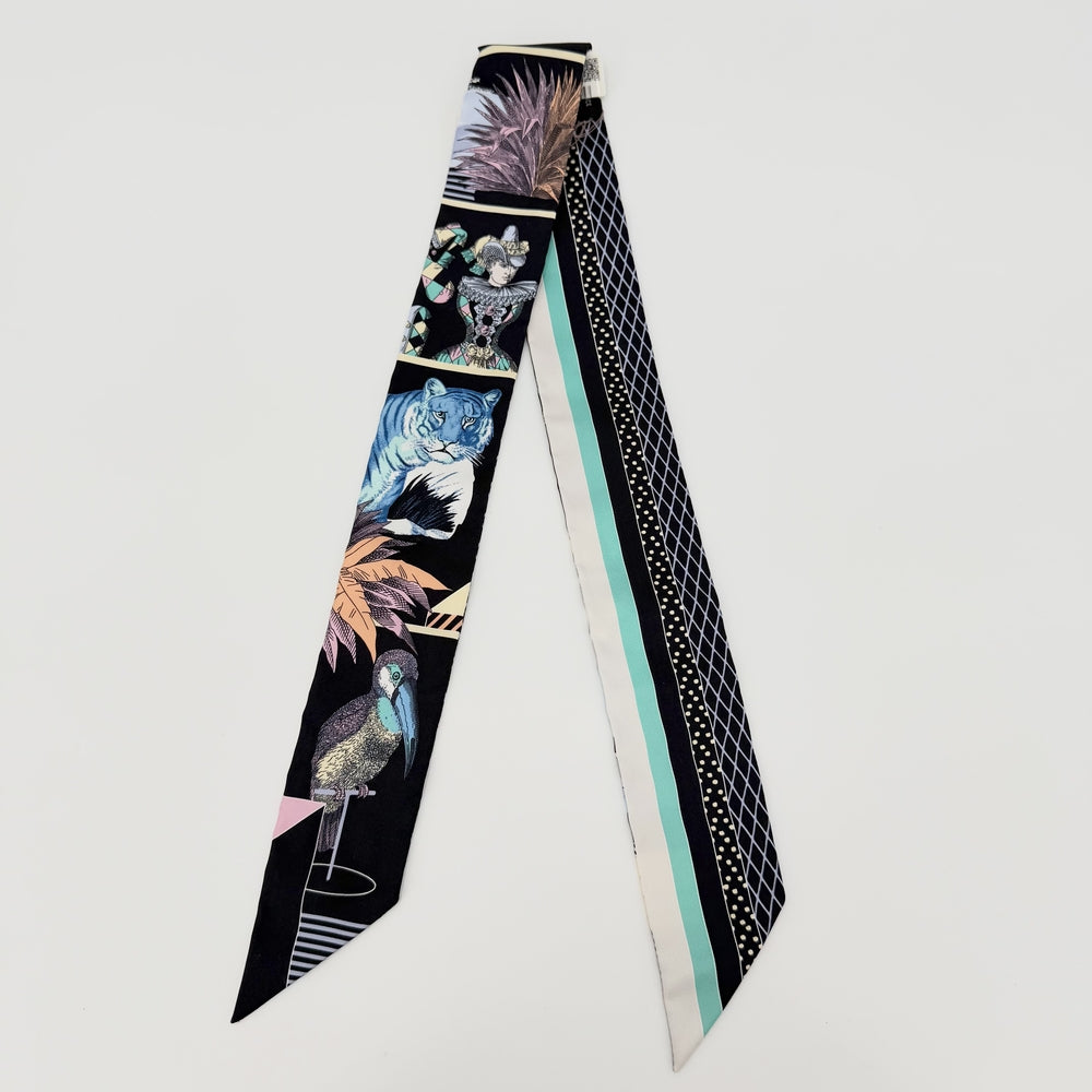 HERMES エルメス スカーフ ツイリー GRAND THEATRE NOUVE グラン・テアトル・ヌーヴォー Twilly シルク ブラック 黒 マルチカラー レディース【中古品】