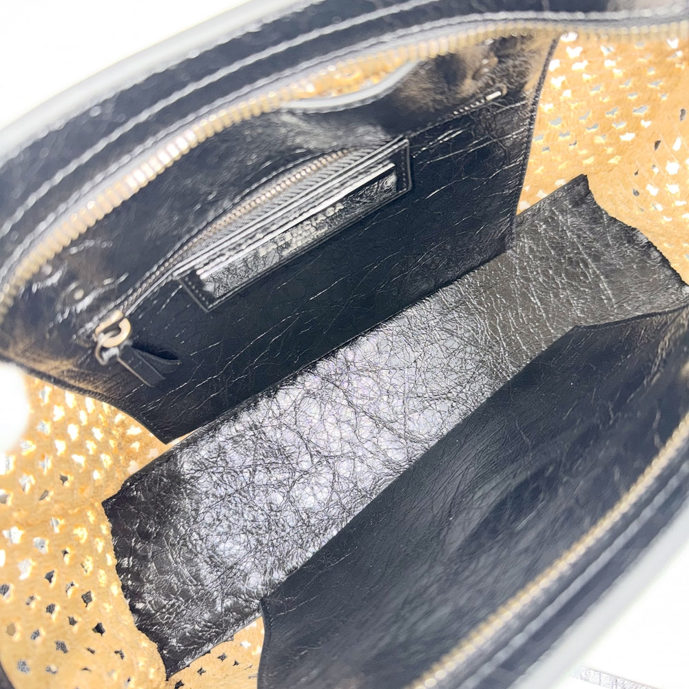 BALENCIAGA バレンシアガ 2WAY ル シティ スモール ハンドバッグ ショルダーバッグ 865762 ラフィア レザー ベージュ ブラック 黒 ブラック×ゴールド金具 レディース【中古品】
