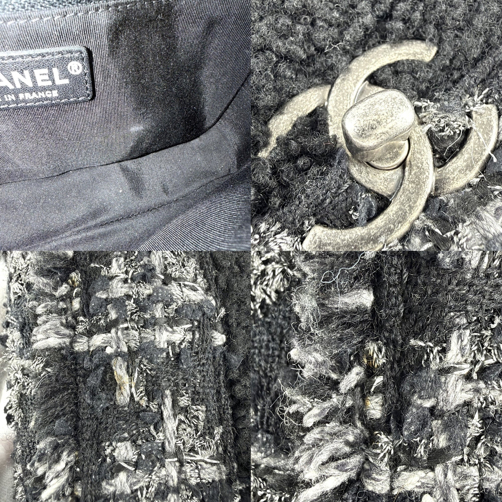 CHANEL シャネル ショルダーバッグ ボア ココマーク ツイード レザー ブラック 黒 アンティークシルバー金具 レディース【中古品】