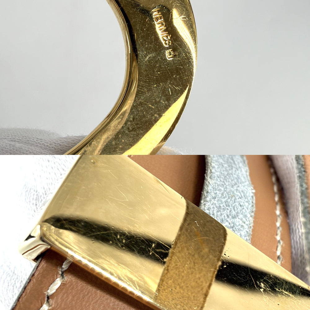 HERMES エルメス ベルト ホースシュー 馬蹄 ファッションアイテム 85サイズ 小物 〇W レザー ブラウン 茶 ゴールド金具 レディース 1993年【中古品】