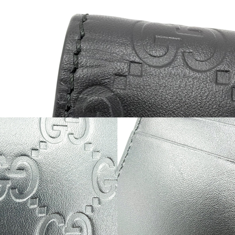 GUCCI グッチ カードケース グッチシマ 名刺入れ パスケース 定期入れ GG 406694 レザー ブラック 黒 メンズ【中古品】