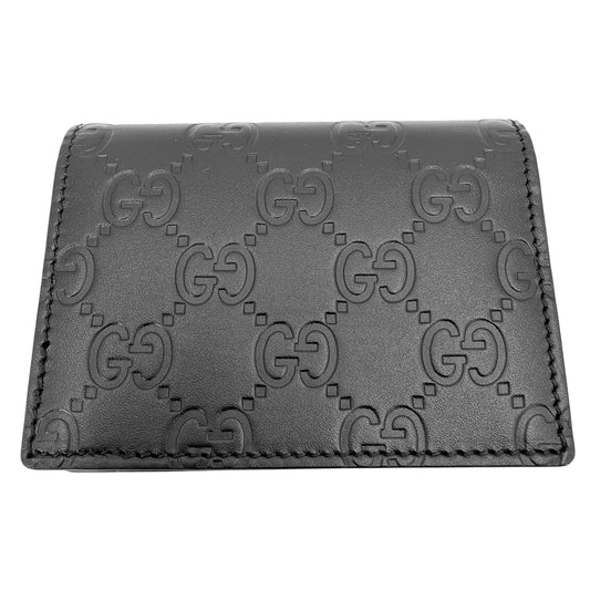 GUCCI グッチ カードケース グッチシマ 名刺入れ パスケース 定期入れ GG 406694 レザー ブラック 黒 メンズ【中古品】