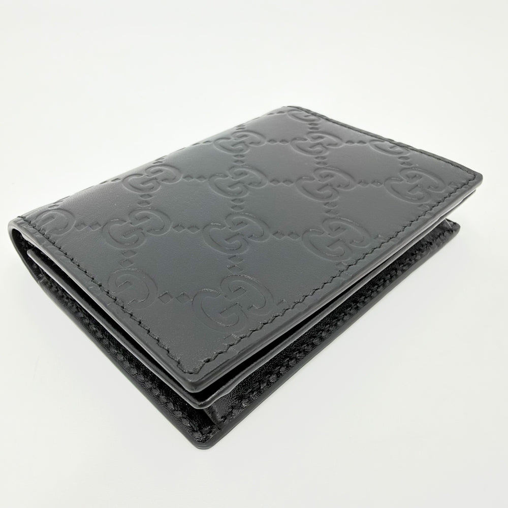 GUCCI グッチ カードケース グッチシマ 名刺入れ パスケース 定期入れ GG 406694 レザー ブラック 黒 メンズ【中古品】