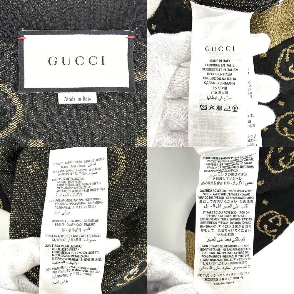 GUCCI グッチ カーディガン GG ラメ インターロッキング 服 アパレル S 555014 ブラック 黒 ゴールド 春 秋 ウール 金属繊維 ナイロン レディース【中古品】