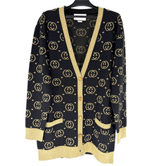 GUCCI グッチ カーディガン GG ラメ インターロッキング 服 アパレル S 555014 ブラック 黒 ゴールド 春 秋 ウール 金属繊維 ナイロン レディース【中古品】