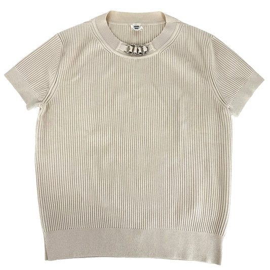 HERMES エルメス ニット 半袖 チェーン アパレル トップス 服 42 ベージュ シルバー金具 春 夏 秋 レーヨン シルク ポリアミド ポリウレタン レディース【中古品】
