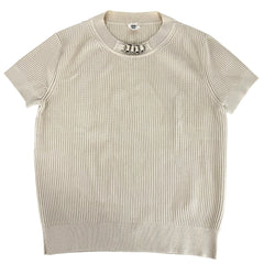 HERMES エルメス ニット 半袖 チェーン アパレル トップス 服 42 ベージュ シルバー金具 春 夏 秋 レーヨン シルク ポリアミド ポリウレタン レディース【中古品】