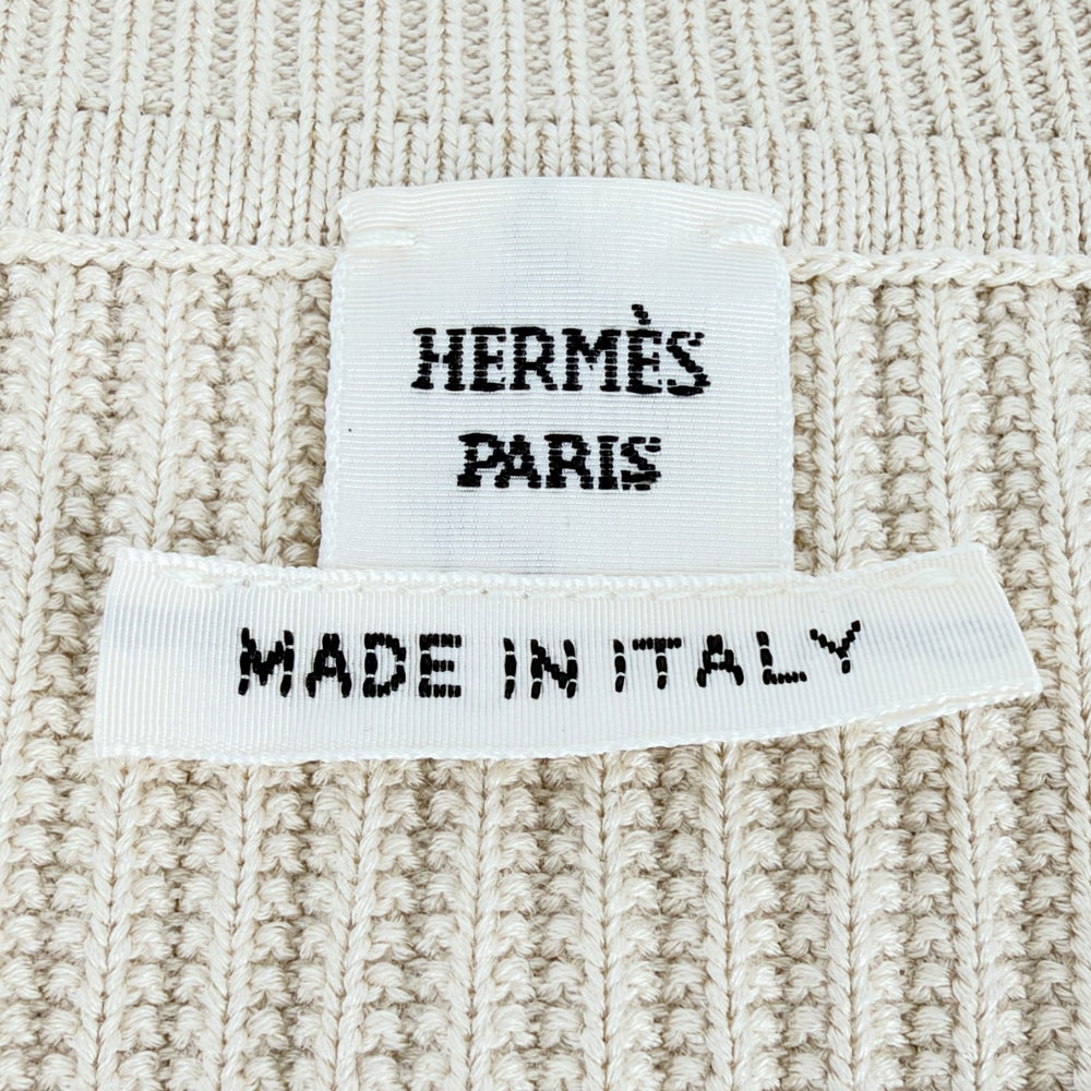 HERMES エルメス ニット 半袖 チェーン アパレル トップス 服 42 ベージュ シルバー金具 春 夏 秋 レーヨン シルク ポリアミド ポリウレタン レディース【中古品】
