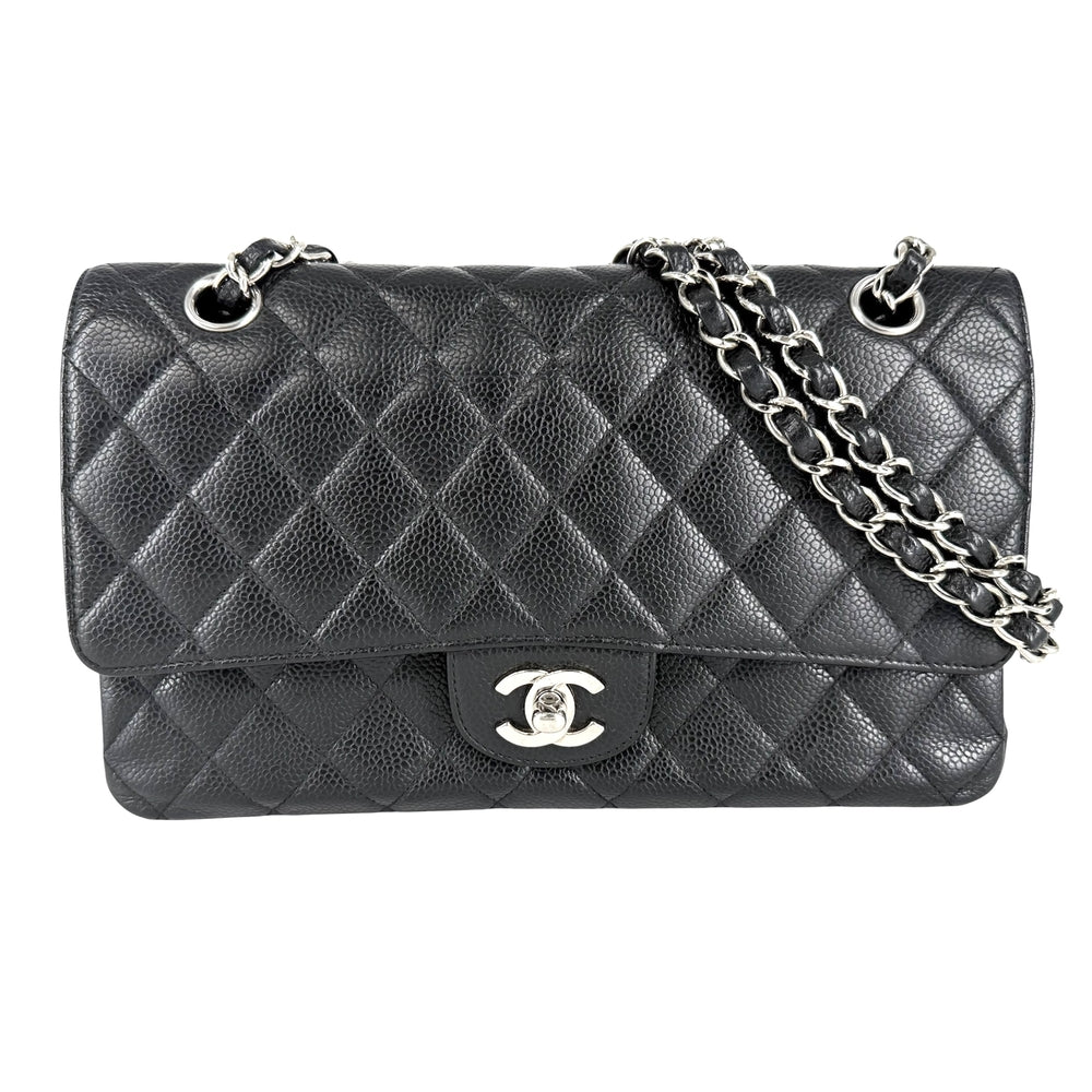 CHANEL シャネル ショルダーバッグ マトラッセ25 ダブルチェーン ココマーク ダブルフラップ キャビアスキン ブラック 黒 シルバー金具 レディース【中古品】