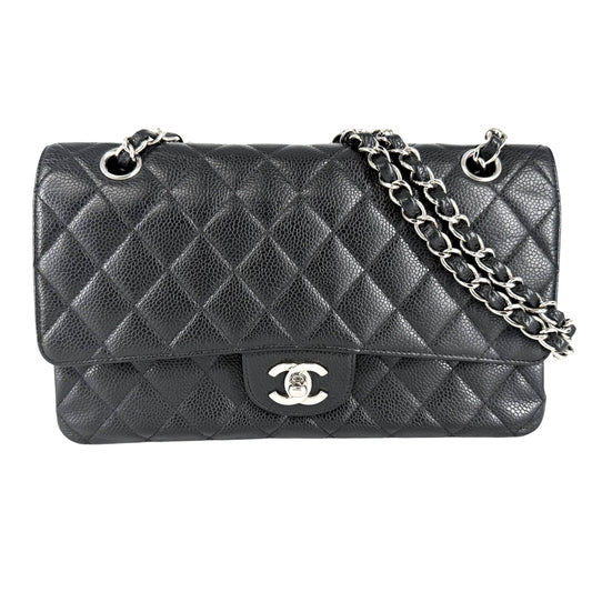 CHANEL シャネル ショルダーバッグ マトラッセ25 ダブルチェーン ココマーク ダブルフラップ キャビアスキン ブラック 黒 シルバー金具 レディース【中古品】