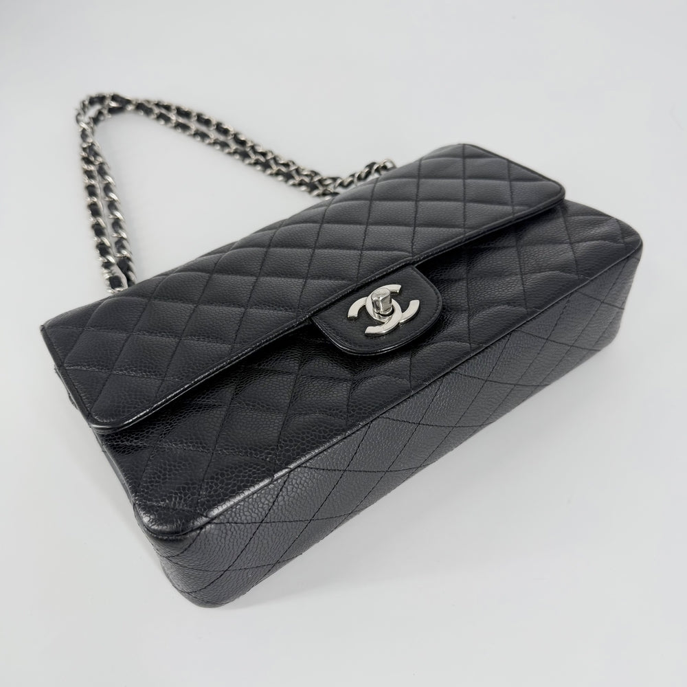CHANEL シャネル ショルダーバッグ マトラッセ25 ダブルチェーン ココマーク ダブルフラップ キャビアスキン ブラック 黒 シルバー金具 レディース【中古品】