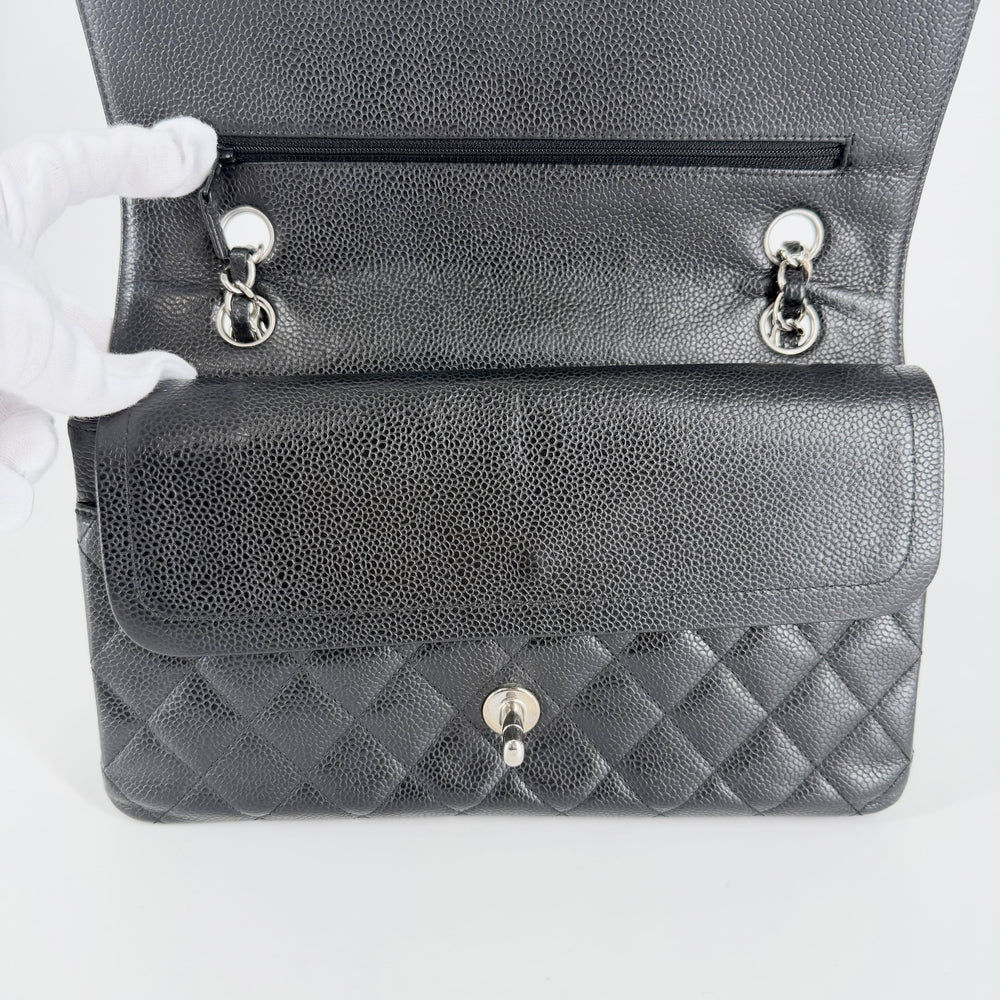 CHANEL シャネル ショルダーバッグ マトラッセ25 ダブルチェーン ココマーク ダブルフラップ キャビアスキン ブラック 黒 シルバー金具 レディース【中古品】