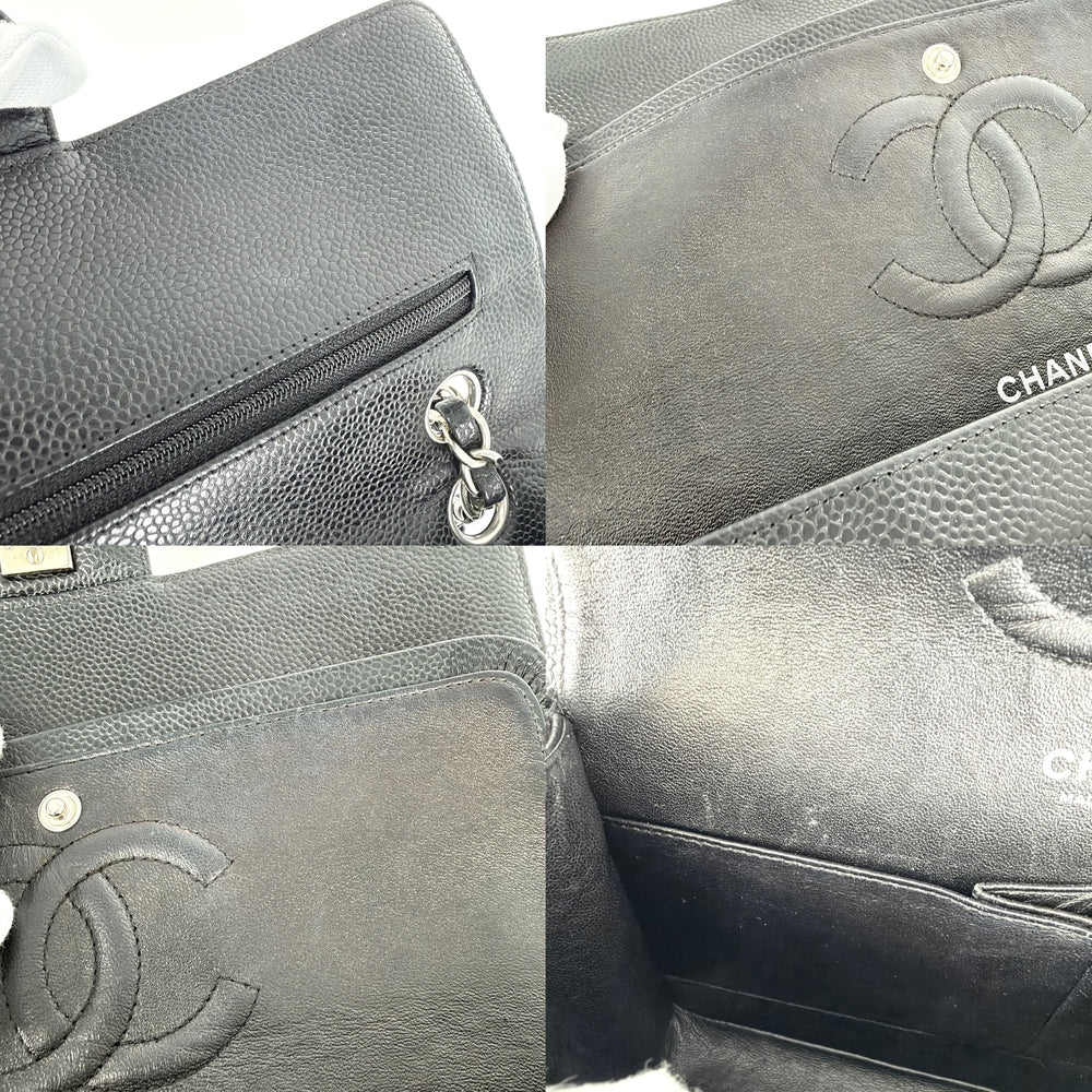 CHANEL シャネル ショルダーバッグ マトラッセ25 ダブルチェーン ココマーク ダブルフラップ キャビアスキン ブラック 黒 シルバー金具 レディース【中古品】