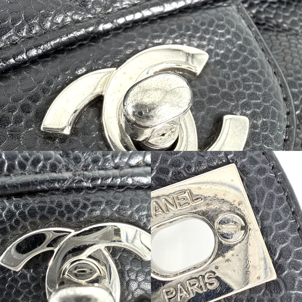 CHANEL シャネル ショルダーバッグ マトラッセ25 ダブルチェーン ココマーク ダブルフラップ キャビアスキン ブラック 黒 シルバー金具 レディース【中古品】