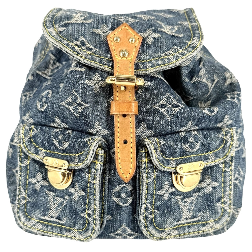 LOUIS VUITTON ルイヴィトン リュック サックアドPM モノグラムデニム バックパック M95057 コットンデニム レザー ブルー 青 ゴールド金具 レディース【中古品】