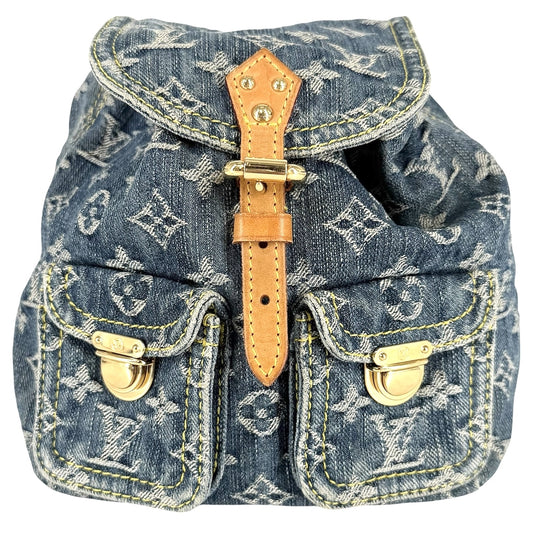 LOUIS VUITTON ルイヴィトン リュック サックアドPM モノグラムデニム バックパック M95057 コットンデニム レザー ブルー 青 ゴールド金具 レディース【中古品】