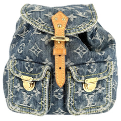 LOUIS VUITTON ルイヴィトン リュック サックアドPM モノグラムデニム バックパック M95057 コットンデニム レザー ブルー 青 ゴールド金具 レディース【中古品】