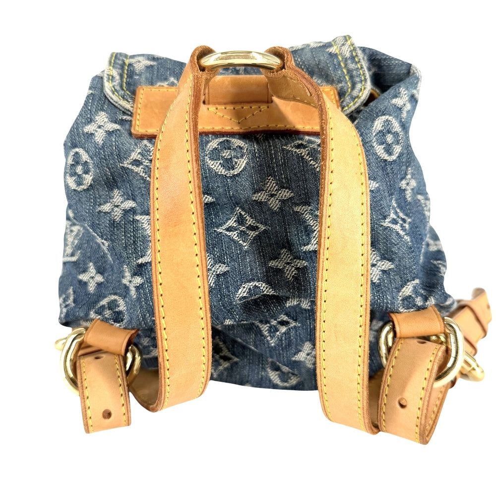 LOUIS VUITTON ルイヴィトン リュック サックアドPM モノグラムデニム バックパック M95057 コットンデニム レザー ブルー 青 ゴールド金具 レディース【中古品】
