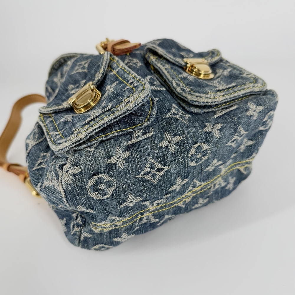 LOUIS VUITTON ルイヴィトン リュック サックアドPM モノグラムデニム バックパック M95057 コットンデニム レザー ブルー 青 ゴールド金具 レディース【中古品】
