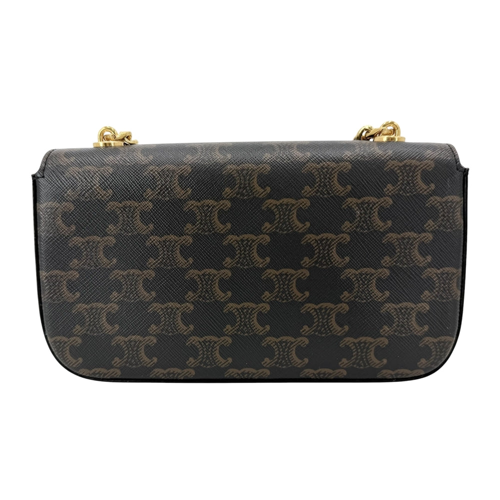 CELINE セリーヌ ショルダーバッグ トリオンフ チェーン ミニバッグ PVCコーティングキャンバス レザー ブラウン 茶 ゴールド金具 レディース【中古品】
