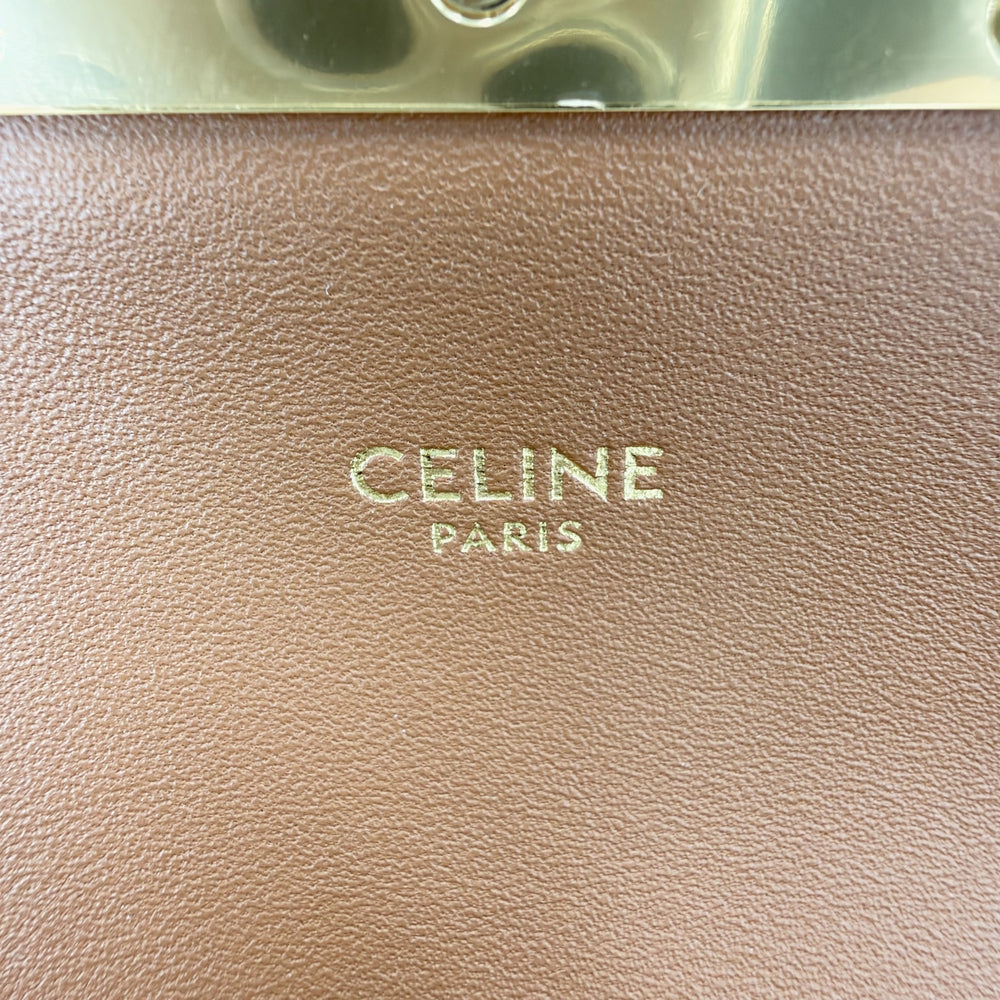 CELINE セリーヌ ショルダーバッグ トリオンフ チェーン ミニバッグ PVCコーティングキャンバス レザー ブラウン 茶 ゴールド金具 レディース【中古品】