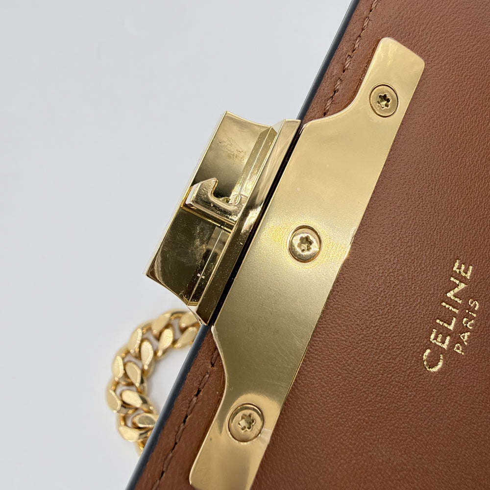 CELINE セリーヌ ショルダーバッグ トリオンフ チェーン ミニバッグ PVCコーティングキャンバス レザー ブラウン 茶 ゴールド金具 レディース【中古品】