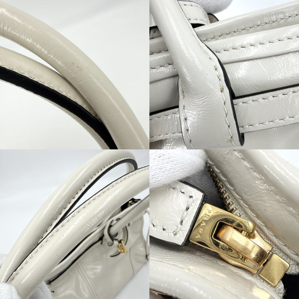 PRADA プラダ 2WAY ボニーミディアム ハンドバッグ ショルダーバッグ トライアングルロゴ トートバッグ レザー オフホワイト ゴールド金具 レディース【中古品】
