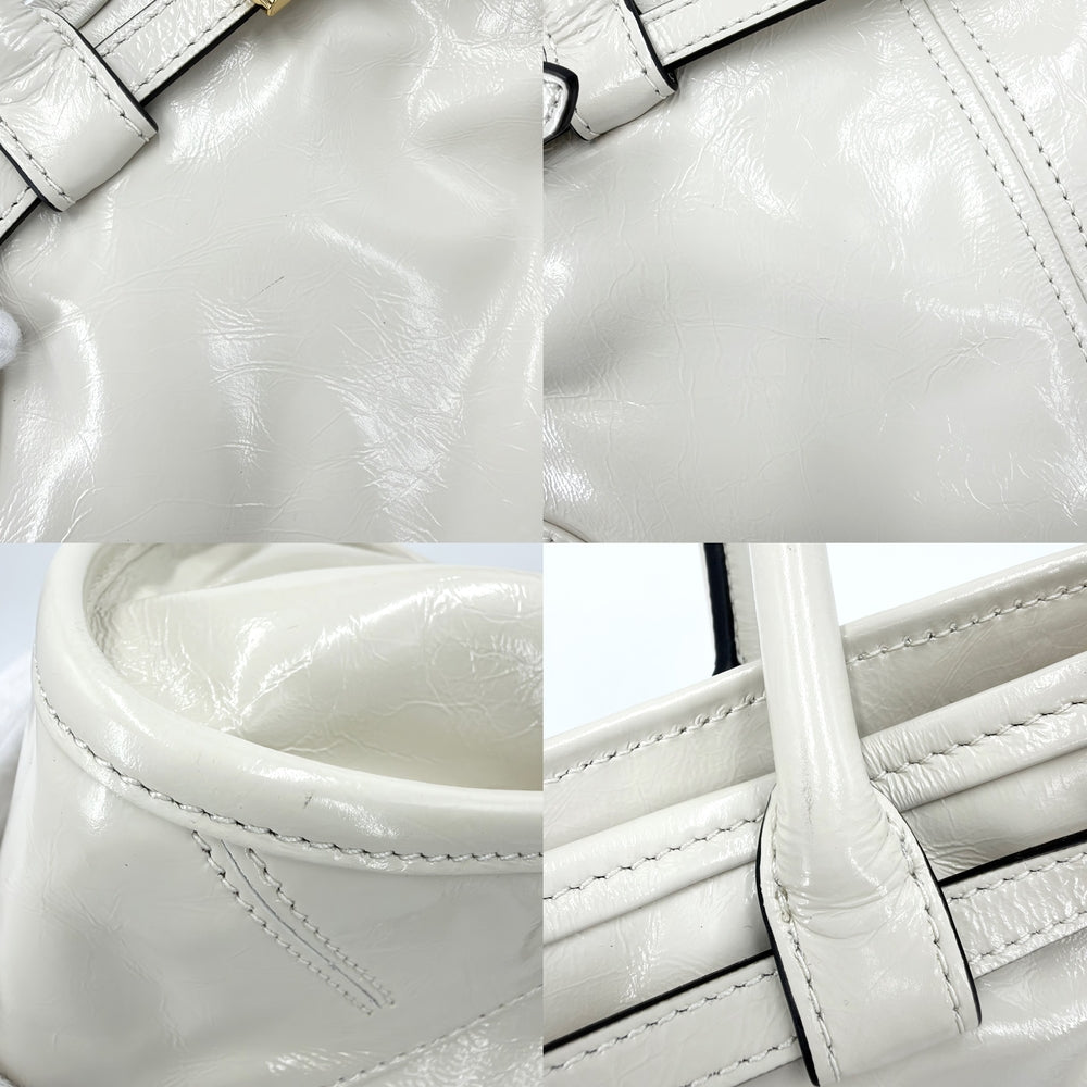 PRADA プラダ 2WAY ボニーミディアム ハンドバッグ ショルダーバッグ トライアングルロゴ トートバッグ レザー オフホワイト ゴールド金具 レディース【中古品】