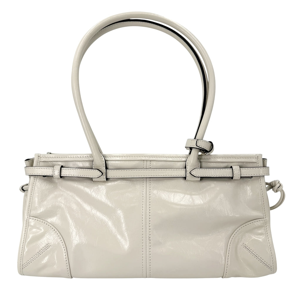 PRADA プラダ 2WAY ボニーミディアム ハンドバッグ ショルダーバッグ トライアングルロゴ トートバッグ レザー オフホワイト ゴールド金具 レディース【中古品】