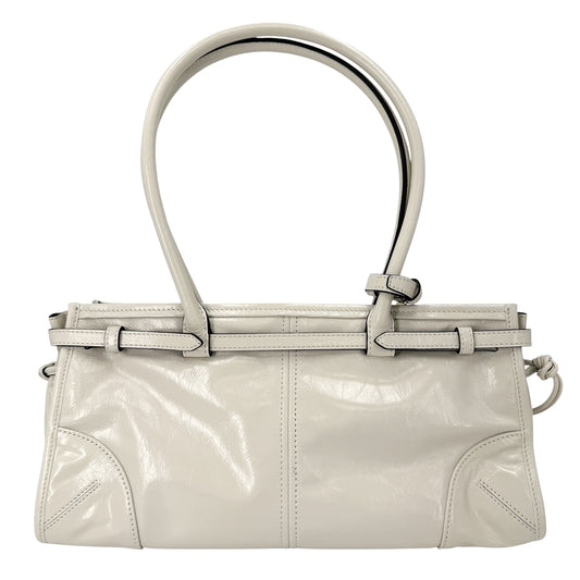 PRADA プラダ 2WAY ボニーミディアム ハンドバッグ ショルダーバッグ トライアングルロゴ トートバッグ レザー オフホワイト ゴールド金具 レディース【中古品】