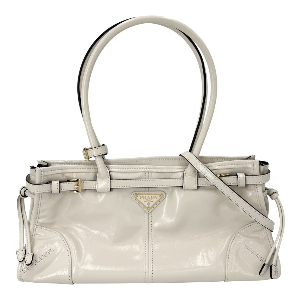 PRADA プラダ 2WAY ボニーミディアム ハンドバッグ ショルダーバッグ トライアングルロゴ トートバッグ レザー オフホワイト ゴールド金具 レディース【中古品】