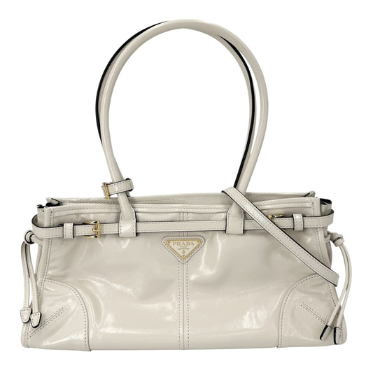 PRADA プラダ 2WAY ボニーミディアム ハンドバッグ ショルダーバッグ トライアングルロゴ トートバッグ レザー オフホワイト ゴールド金具 レディース【中古品】