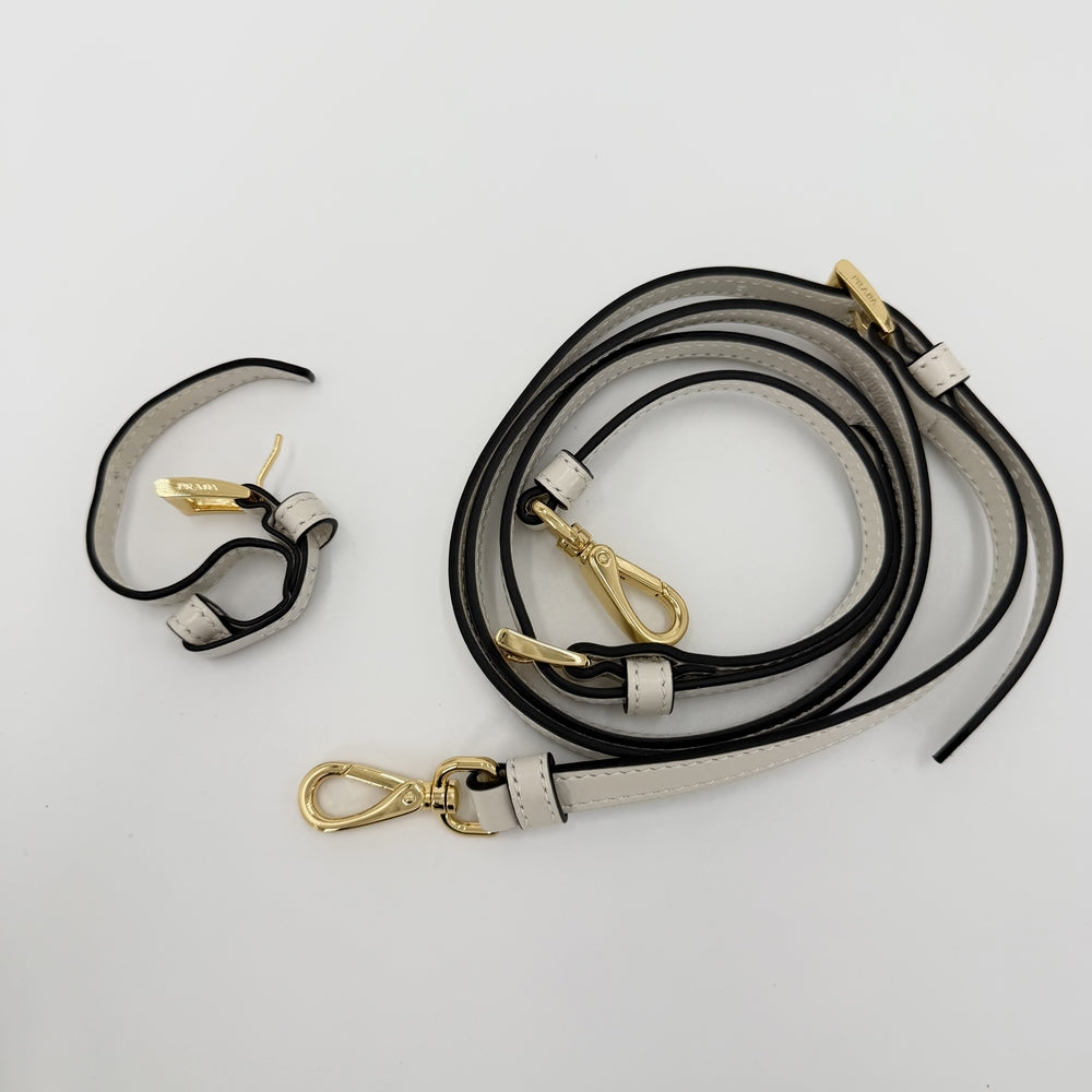 PRADA プラダ 2WAY ボニーミディアム ハンドバッグ ショルダーバッグ トライアングルロゴ トートバッグ レザー オフホワイト ゴールド金具 レディース【中古品】