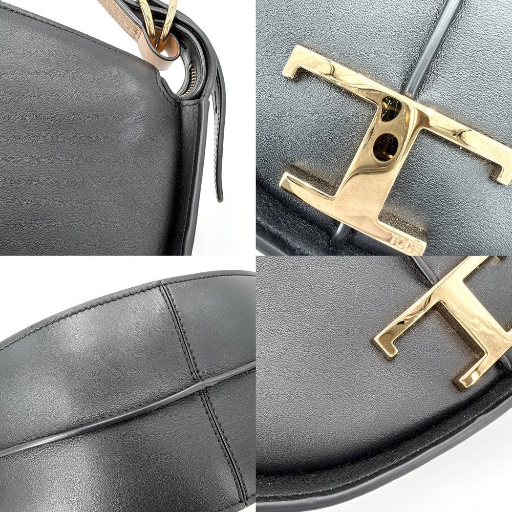 TOD’S トッズ ハンドバッグ Tタイムレス ホーボー ショルダーバッグ レザー ブラック 黒 ゴールド金具 レディース【中古品】