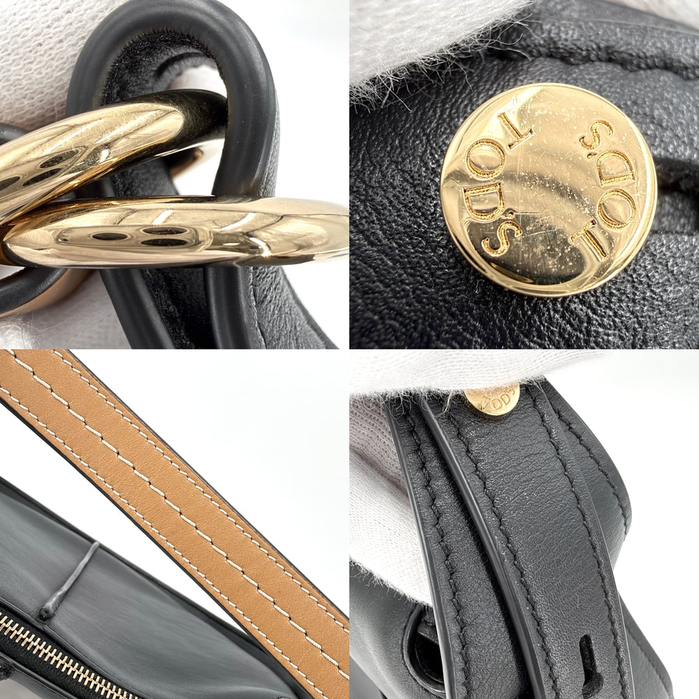 TOD’S トッズ ハンドバッグ Tタイムレス ホーボー ショルダーバッグ レザー ブラック 黒 ゴールド金具 レディース【中古品】