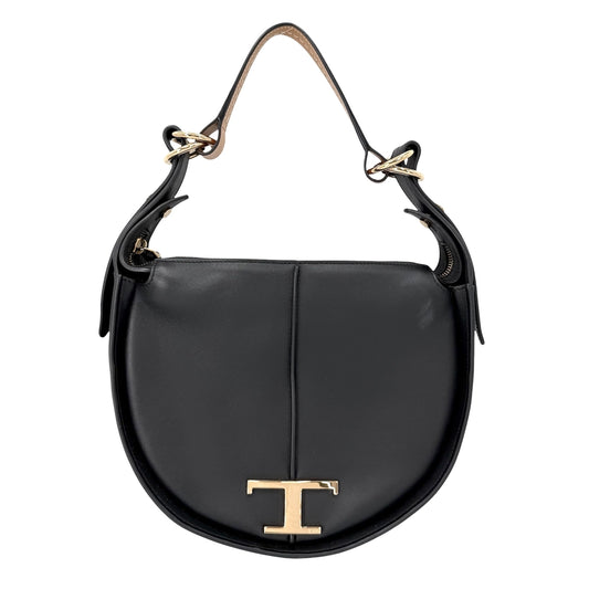TOD’S トッズ ハンドバッグ Tタイムレス ホーボー ショルダーバッグ レザー ブラック 黒 ゴールド金具 レディース【中古品】