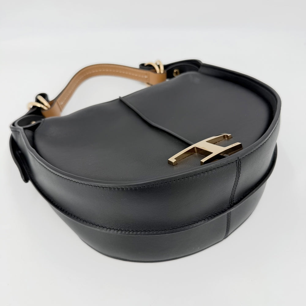 TOD’S トッズ ハンドバッグ Tタイムレス ホーボー ショルダーバッグ レザー ブラック 黒 ゴールド金具 レディース【中古品】
