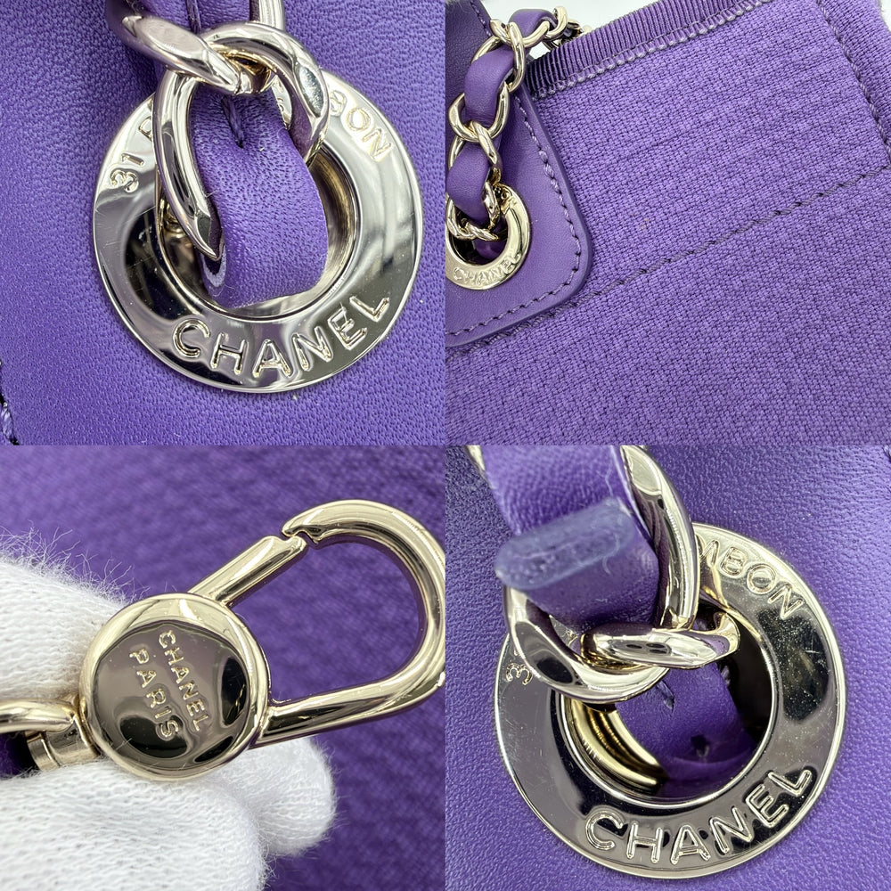 CHANEL シャネル ハンドバッグ ドーヴィルMM チェーントートバッグ ココマーク コットンキャンバス レザー パープル 紫
 ゴールド金具 レディース【中古品】
