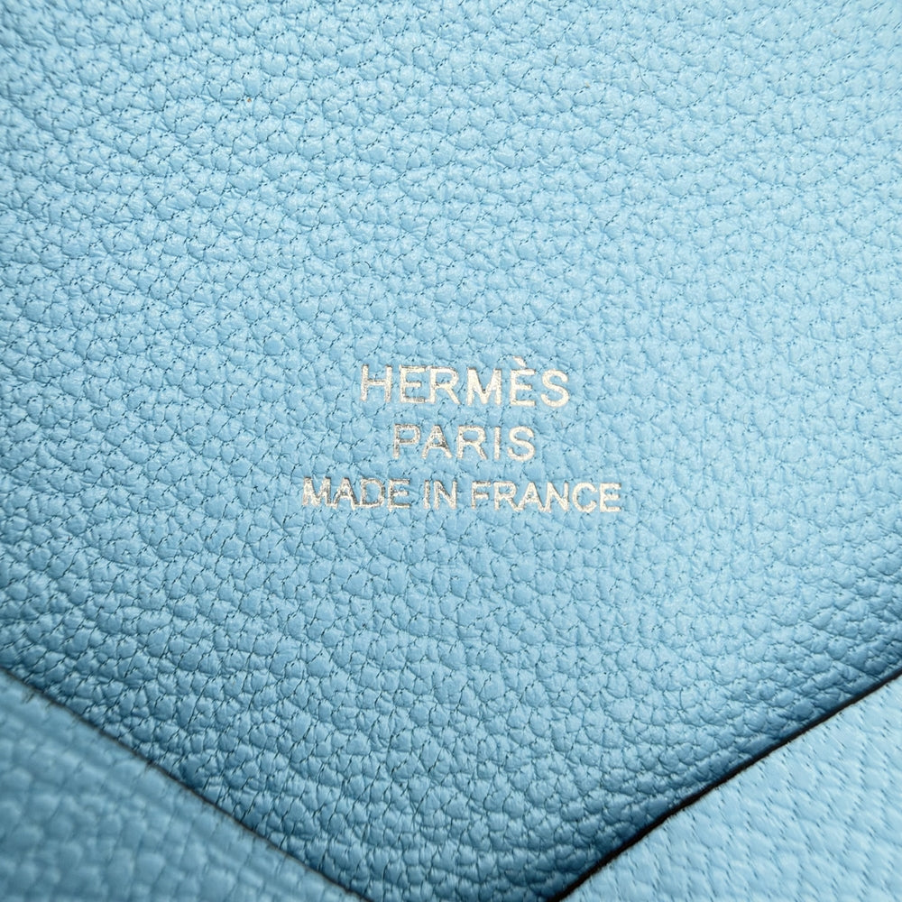 HERMES エルメス カードケース カルヴィ コインケース 名刺入れ 小銭入れ 小物 Ｋ刻印 レザー ライトブルー シルバー金具 メンズ 2025年【中古品】