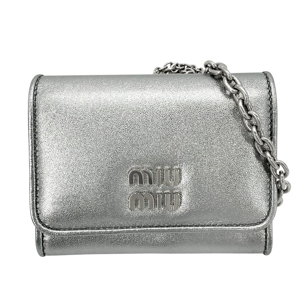 MIUMIU ミュウミュウ ショルダーバッグ コインケース チェーン 5MR030 レザー シルバー シルバー金具 レディース【中古品】