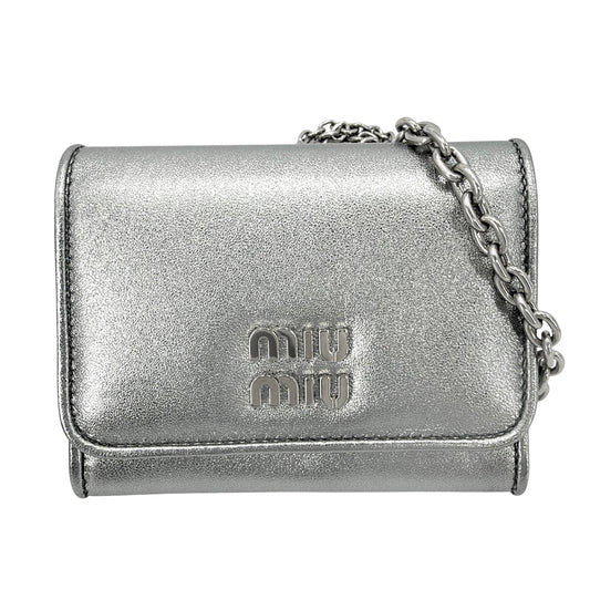 MIUMIU ミュウミュウ ショルダーバッグ コインケース チェーン 5MR030 レザー シルバー シルバー金具 レディース【中古品】