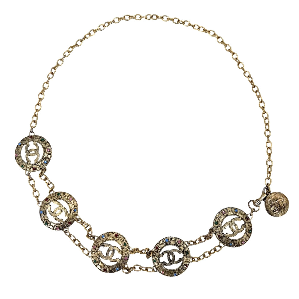 CHANEL シャネル ベルト メダル チェーンベルト ファッションアイテム 小物 ココマーク GP ラインストーン ゴールド マルチカラー レディース【中古品】