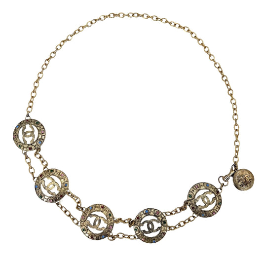 CHANEL シャネル ベルト メダル チェーンベルト ファッションアイテム 小物 ココマーク GP ラインストーン ゴールド マルチカラー レディース【中古品】