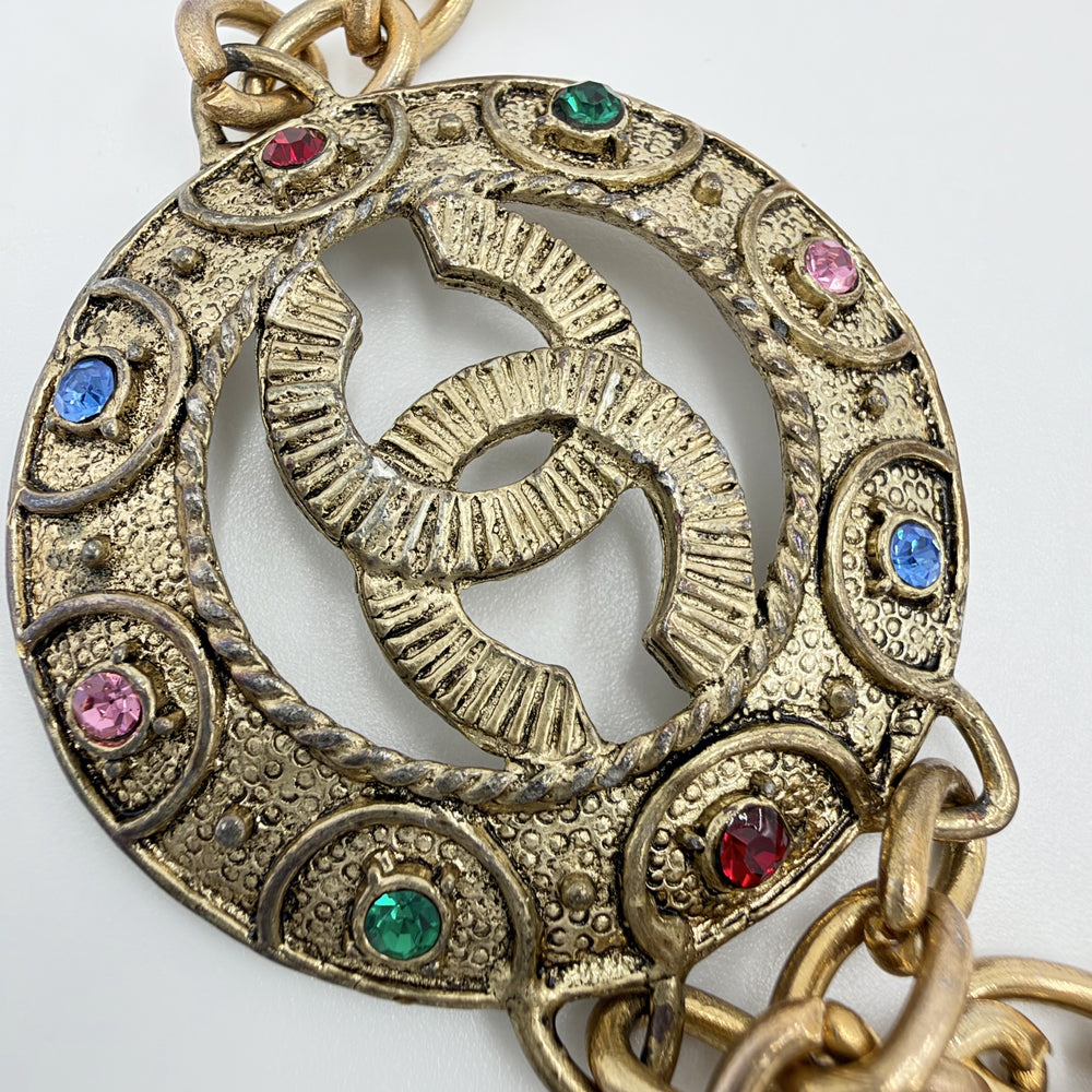 CHANEL シャネル ベルト メダル チェーンベルト ファッションアイテム 小物 ココマーク GP ラインストーン ゴールド マルチカラー レディース【中古品】