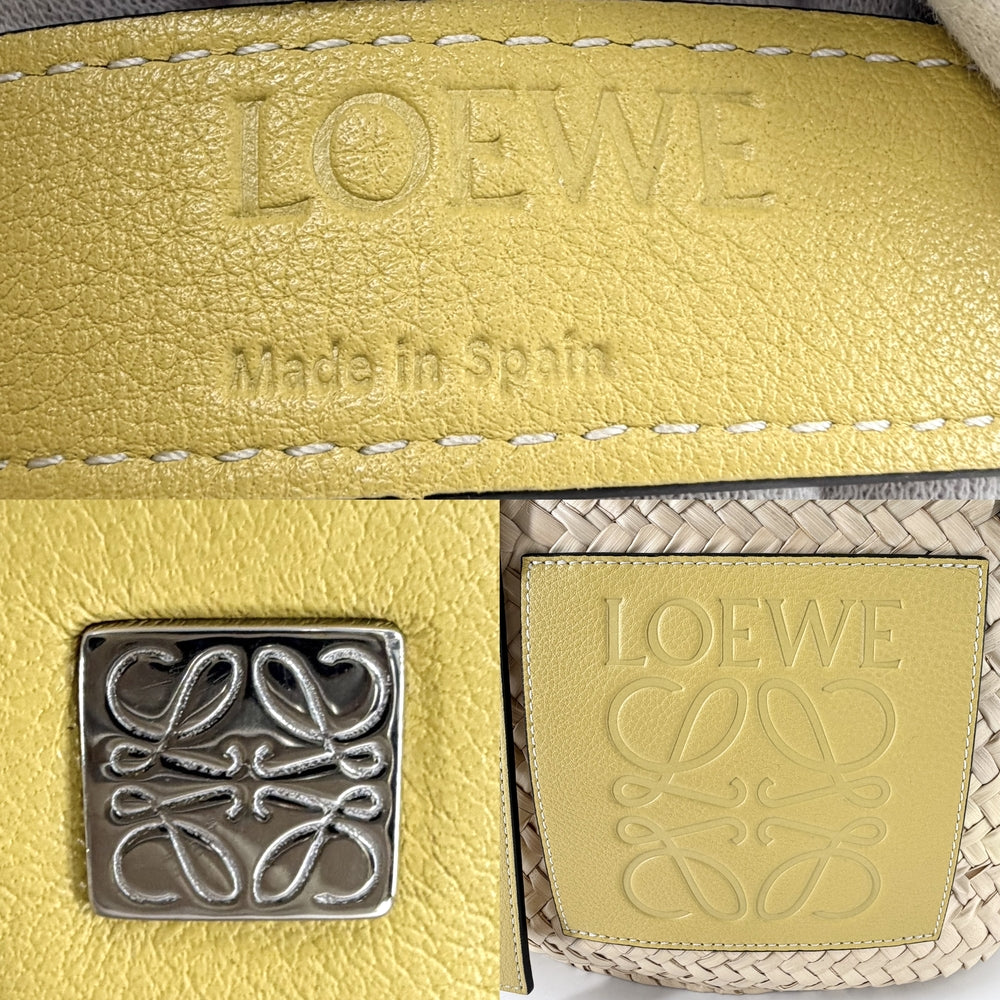 LOEWE ロエベ ハンドバッグ アナグラム バスケットバッグ 春 夏 ラフィア レザー ベージュ イエロー シルバー金具 レディース【中古品】