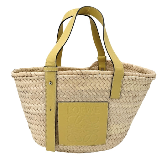 LOEWE ロエベ ハンドバッグ アナグラム バスケットバッグ 春 夏 ラフィア レザー ベージュ イエロー シルバー金具 レディース【中古品】